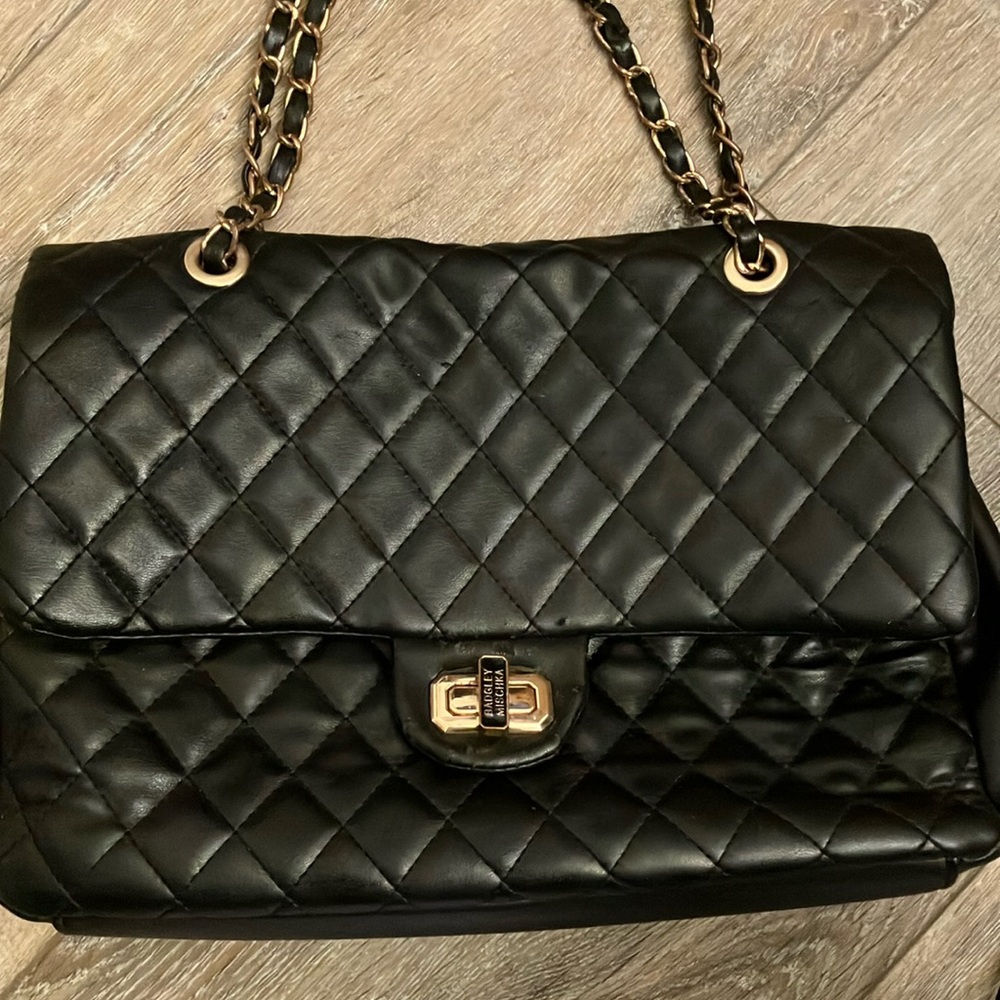 Badgley Mischka Black Diamond Quilted Tote Bag